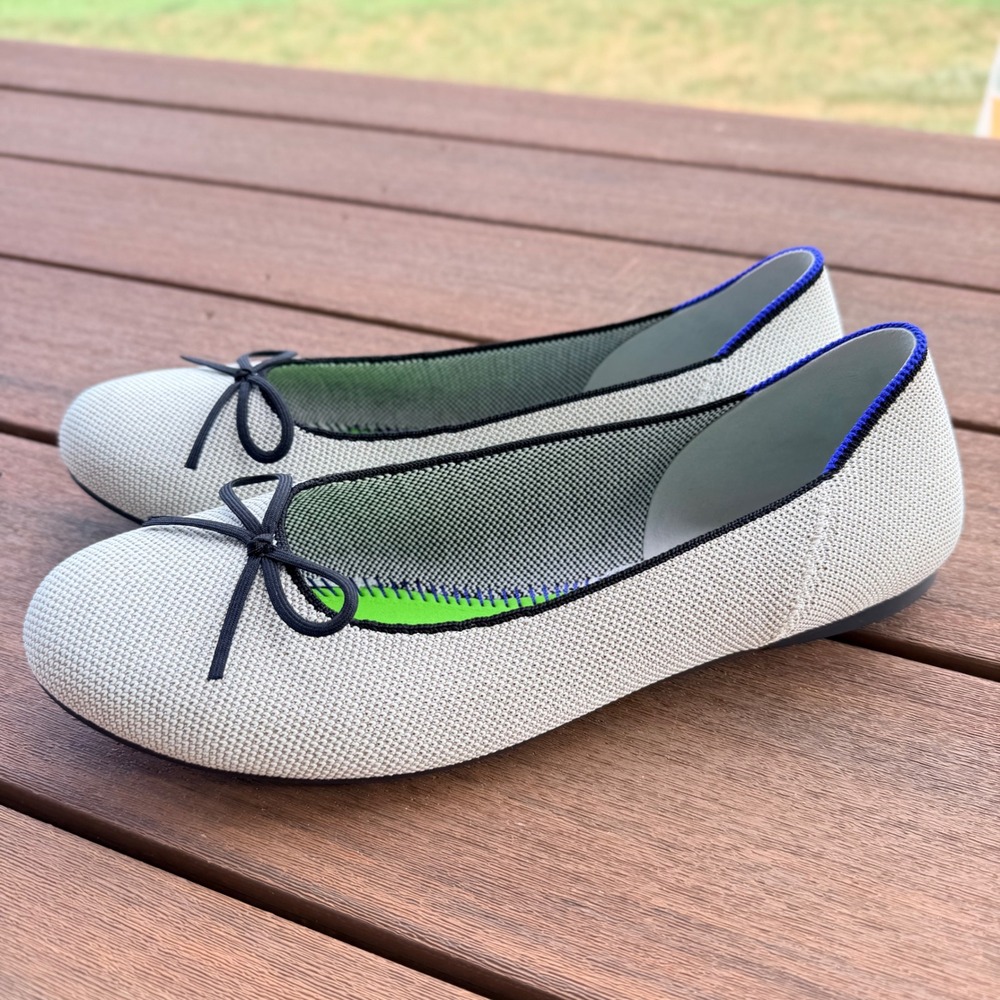 Rothy's The Ballet Flat Diamond Metallic Silver Knit Bow Size 10.5 NWOT